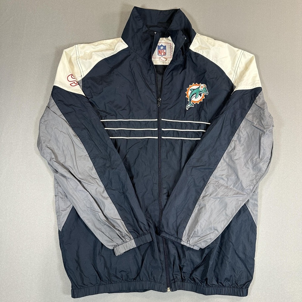 Miami Dolphins Jacket Mens Large Blue NFL Football NFL Windbreaker Zip